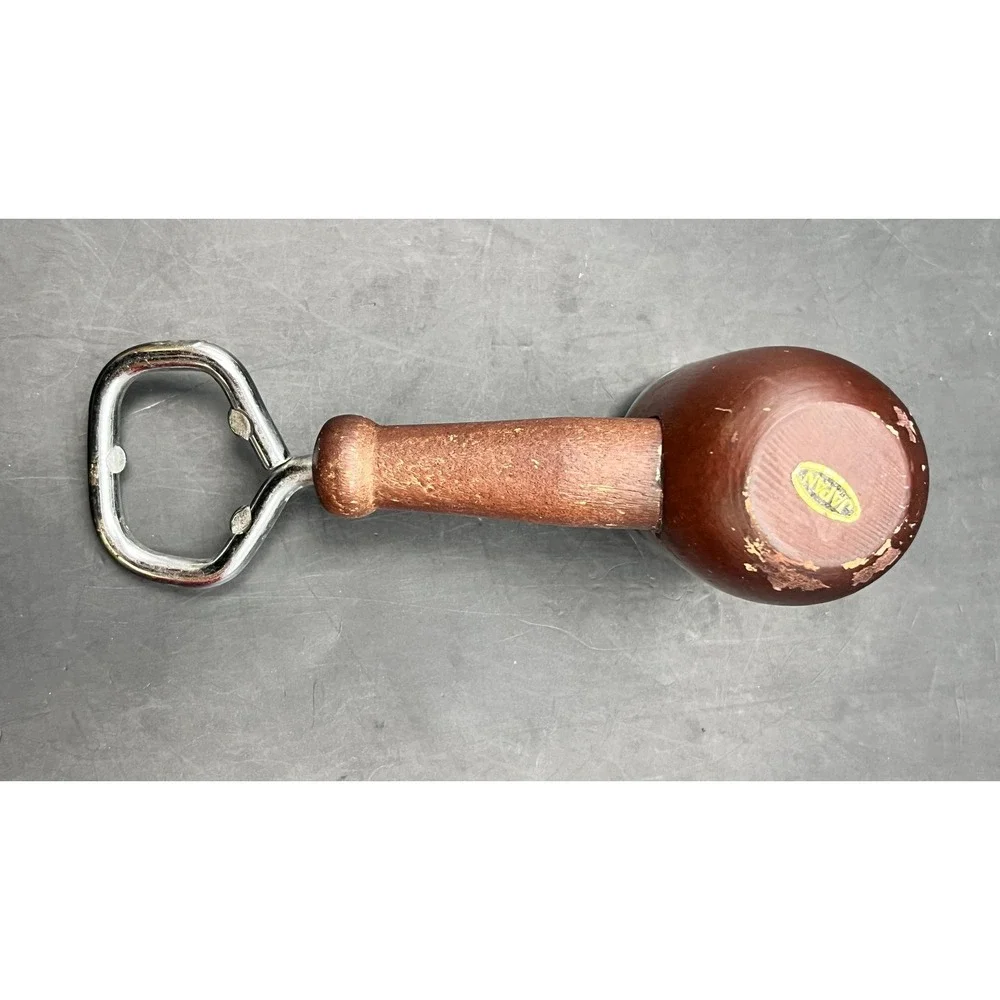 Vtg MCM Wood Pipe-Shaped Single Salt‎ or Pepper Shaker w/ Bottle Opener 5